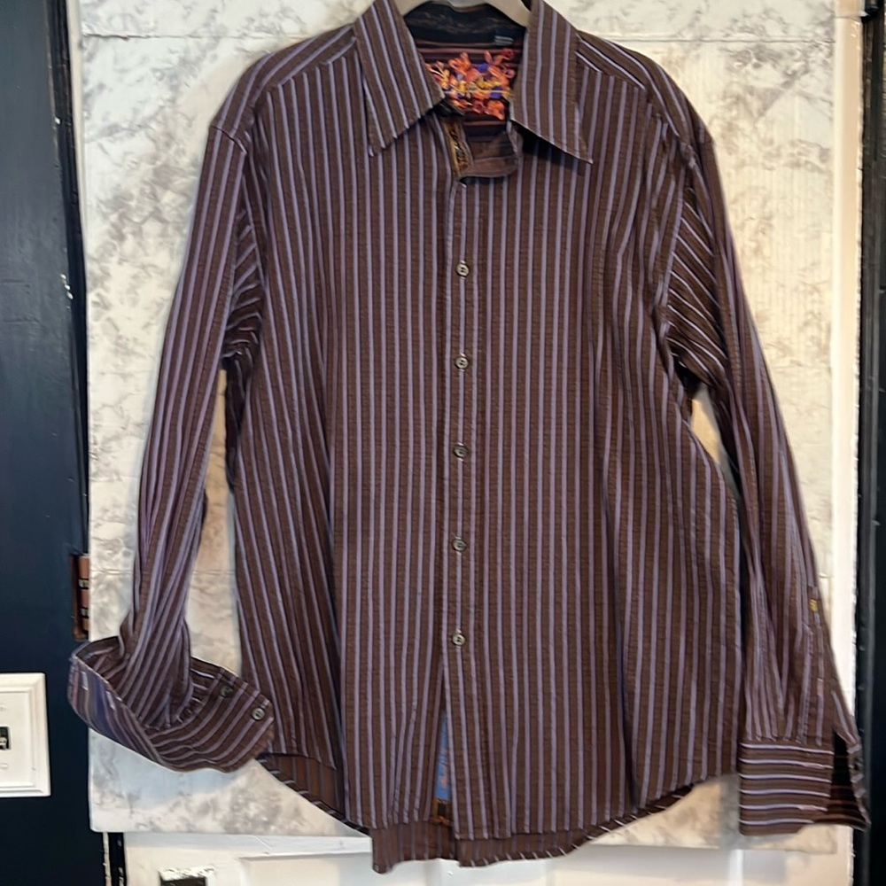 Men's Robert Graham Button Up Shirt Size XL Contrasting‎ Flip Cuff Brown…